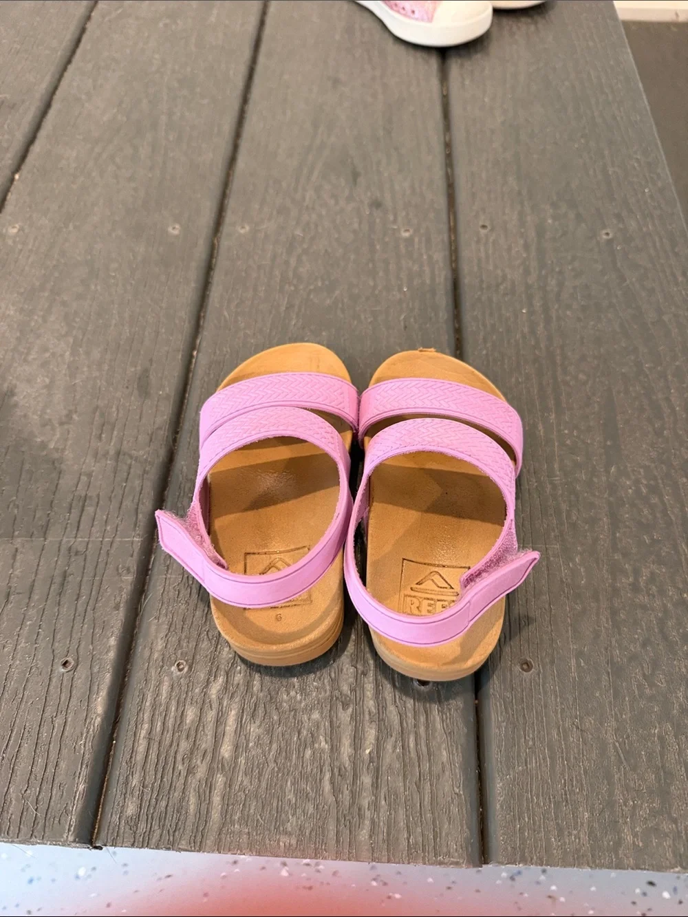 Reef Kids Pink Double-Strap Velcro Sandals with Tan Footbed